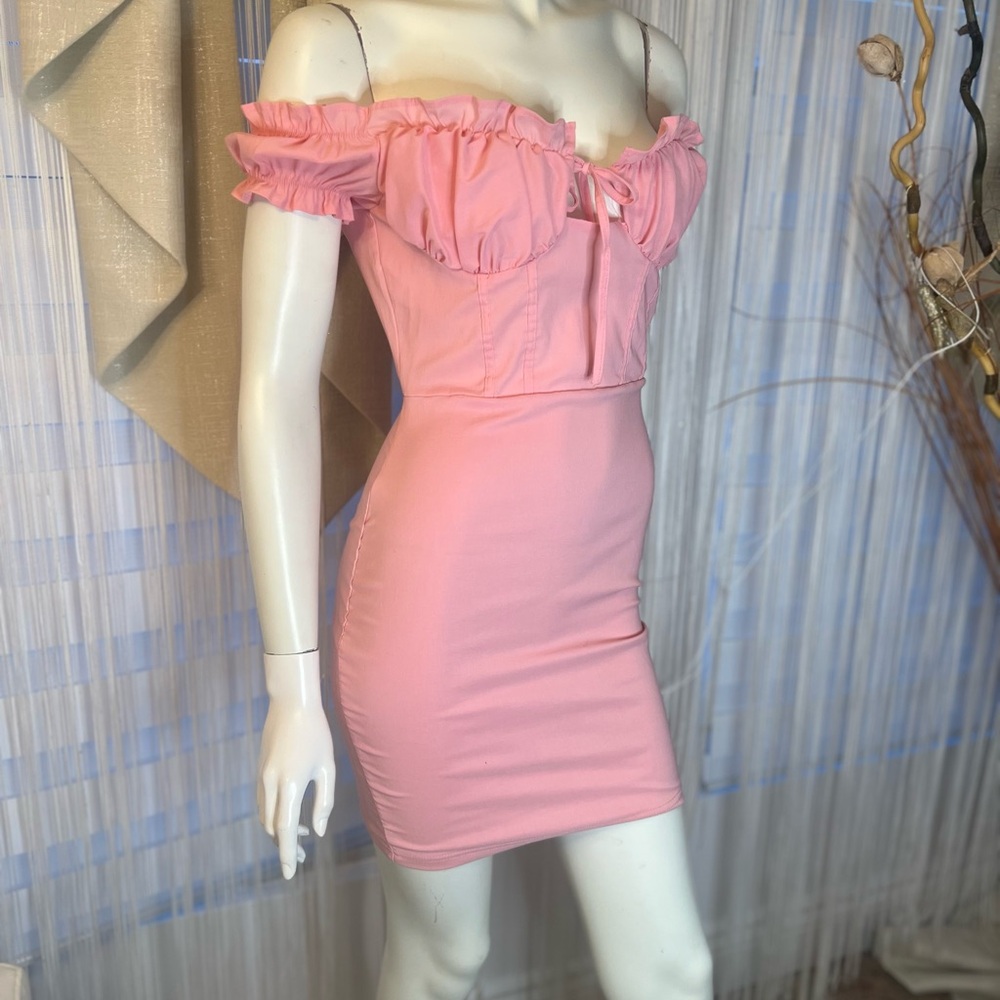 Pretty little thing Baby Pink Bardot frill detail Bodycon Women Dress US 4